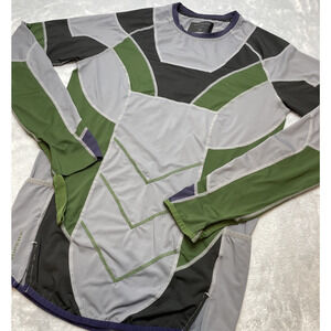 SUPERX Shirt Mens M Green Gray Long Sleeve Pockets Gym Superhero Athletic Active